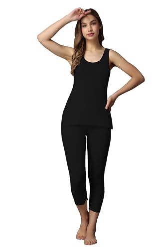 Image of Wearslim Women's Cotton Thermal Underwear Set, Thermal Sleeveless Camisole and Pant Set, Round Neck Tank Tops & Bottom Soft Warmer