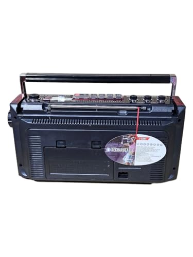 QFX J-220BT Red Boombox MP3 Conversion from Radio to Cassette with 4-Band (AM, FM, SW1, SW2) Radio with Bluetooth, Dual 3&rdquo; Speakers, Built-in Microphone, Recorder, and a 3-Band Equalizer
