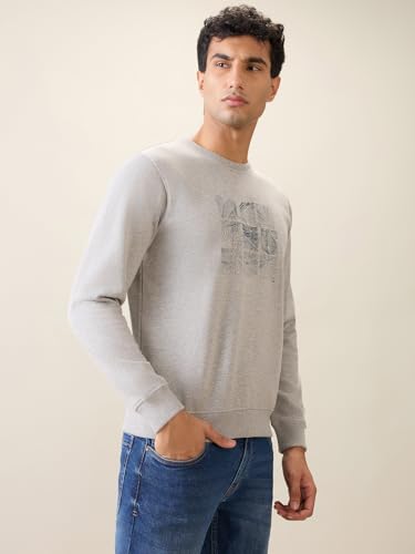 Image of Park Avenue Men Full Sleeve Slim Fit Print Pattern Cotton Polyester Blend Regular Neck Regular Neck Casual Sweatshirt