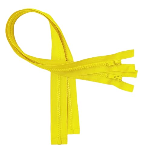 KGS Cerniere divisibili | Chiusura lampo 5 mm in plastica per giacche | 2 pezzi per confezione | Colore: giallo brillante | Taglia: 60 cm | Set di cerniere per cappotto, borse giacca e altro ancora