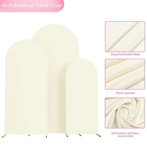Image of Wokceer Wedding Arch Backdrop Cover Set of 3 Spandex Fitted Wedding Arch Stand Covers for Round Top Chiara Backdrop Stands Cover for Birthday Party Ceremony Banquet Decoration 4ft,5ft,6ft Ivory