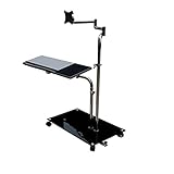 モニターアーム 支柱、 ベッドサイド移動ラップトップ スタンド調節可能なソファ コンピューター モニター ホルダー マウント + キーボード ホルダー回転ラップトップ テーブル Lapdesks 、生産性の向上(White)