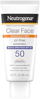 Neutrogena Clear Face Sunscreen Lotion for Acne-Prone Skin, Broad Spectrum SPF 50, Sunscreen for Face & Oily Skin, Oil-,Fragrance- & Oxybenzone-Free, Water Resistant, Matte, Unscented, 3 Fl Oz