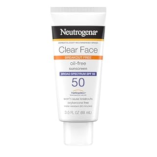 Neutrogena Clear Face Sunscreen Lotion for Acne-Prone Skin, Broad Spectrum SPF 50, Sunscreen for Face & Oily Skin, Oil-,Fragrance- & Oxybenzone-Free, Water Resistant, Matte, Unscented, 3 Fl Oz