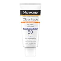 Neutrogena Clear Face Sunscreen Lotion for Acne-Prone Skin, Broad Spectrum SPF 50, Sunscreen for Face & Oily Skin, Oil-,Fragrance- & Oxybenzone-Free, Water Resistant, Matte, Unscented, 3 Fl Oz