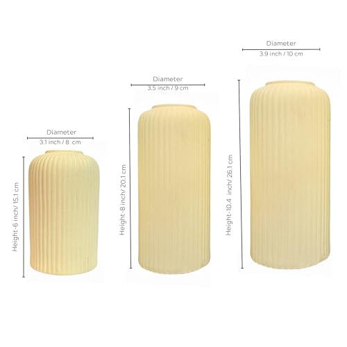 Image of KREATIVE ART'S Yellow Flower Vase for Home Decoration, Ceramic Vases for Home Decor, Home Decor Items for Living Room, (Light Yellow Vases -Set of 3 pcs)