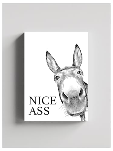 HSFFBHFBH Cuadro en lienzo divertido negro blanco burro bonito culo minimalista póster e impresiones arte de pared decoración para baño decoración de baño 16 x 24 pulgadas / 40 x 60 cm con marco