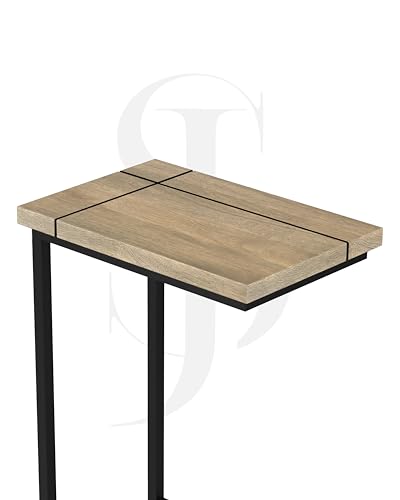 Image of Modern C-Side End Table for Living Room - Mango Wood with Black Metal Frame, Contemporary Sofa Side Table for Bedroom & Office (18L x 11D x 24H Inches) (Smoky)