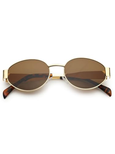 Image of HASHTAG EYEWEAR Retro Oval Sunglasses for Women | Stylish UV400 Protection Shades | Lightweight Durable Metal Frame | Trendy Vintage Oval Glares for Women | Classic & Elegant Design for All Occasions