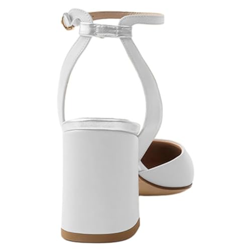 FOWT Women V Cut Pointed Toe Pumps Ankle Strap Chunky Mid Heels Backless Wedding Prom Shoes Size 4-16 US3