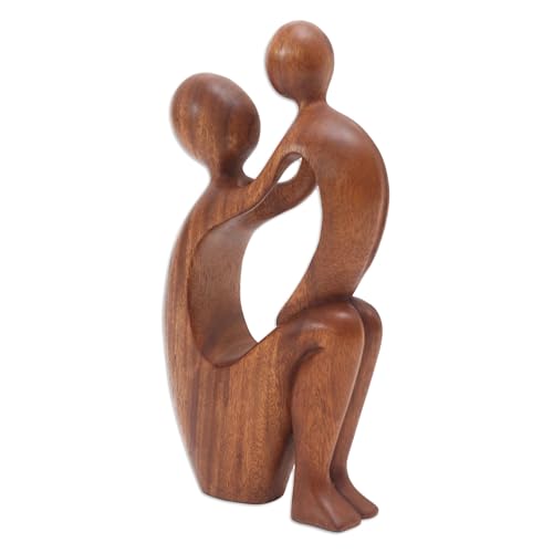 Escultura artesanal en madera natural Madre e Hijo 29.85 cm miniatura 3