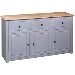 Festnight Aparador Alacena de Cocina de Maciza de Pino Aparador de Cocina con 3 Cajones 3 Puertas y Estantes Mueble Auxiliar de Almacenaje para Comedor Salón Estilo 135x40x80 cm Gris