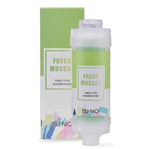 BU:NiO] Family Vitamin C Shower Filter 5.29Oz - Aroma Scented Shower Head Filter, Hard Water Softener, Chlorine & Rust Remover, Water Purifying, Helps Dry Skin & Hair Loss (FRESH MUSCAT)
