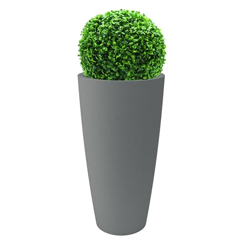 Nicoli Maceta de Estilo Alto de 36 x 70 cm de Altura, Interior Exterior, bajo Recipiente extraíble (36 x 70 cm de Altura con boj artical, Gris Tórtola)