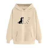 KOG Hoodie Damen Baumwolle Kapuzenpullover Hunde-Print Hooded Sweatshirt 2025 Kleidung Frau Oberteile Casual Langarmshirt Mode Warmes Große Größen Hoodies Sweatshirt mit Kapuze Khaki L