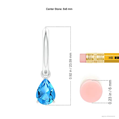 Angara Natural Swiss Blue Topaz Drop Hoop Earrings For Women, Girls In 14K White Gold (Grade-Aaaa | Gemstone Size-8X6Mm) | December Birthstone Jewelry Gift For Her | Birthday | Wedding | Anniversary #TOP1