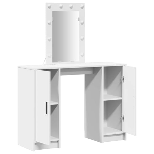 Tocador blanco de madera con espejo y luces para dormitorio Mangloder 102cm 5