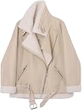 Chaquetas De Lana De Cordero De Invierno para Mujer Cuello De Piel Parka Parka Cálida Y Gruesa Ropa De Abrigo Chaqueta De Cuero De Cordero Sintético, Beige, L