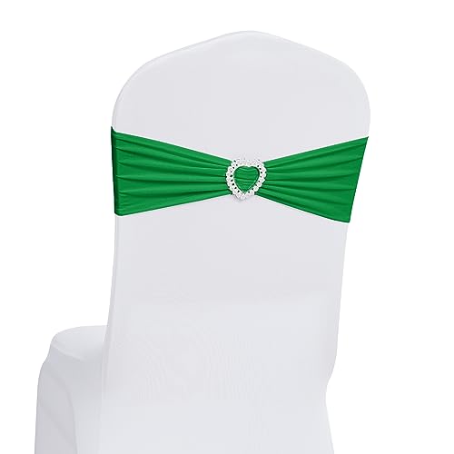 Howhic Pack of 30 Spandex Chair Sashes Bows Stretch Chair Cover Band with Buckle Slider Universal Elastic Chair Ties for Wedding Banquet Party Event Decoration (Emerald)