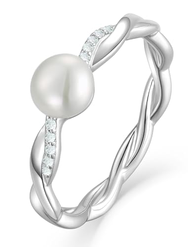 Women Pearl Rings for Women Infinity Ring Gold/Rhodium Plated Wedding Engagement Band Jewelry Size 5-10