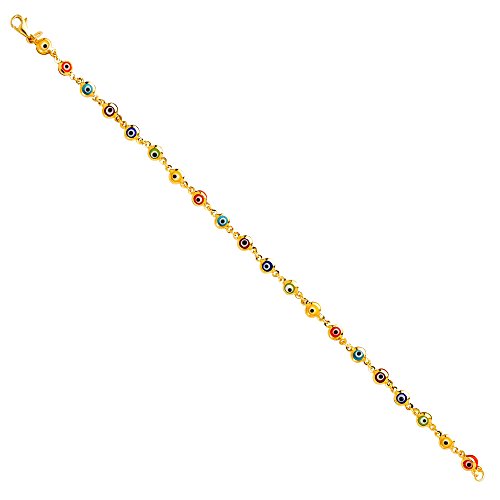 14k REAL Yellow Gold Evil Eye Bracelet - 3 Different Color Available2