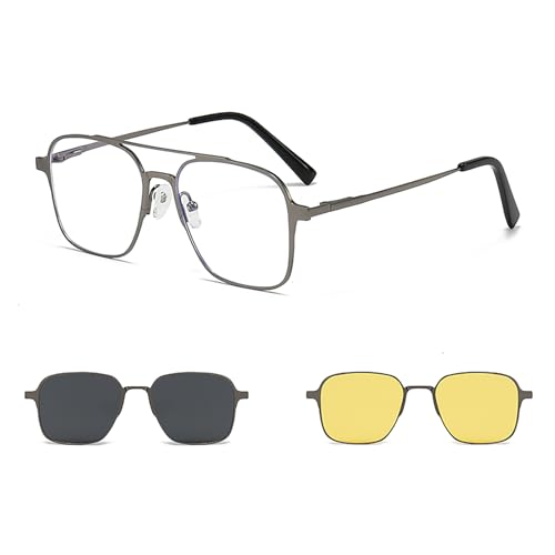 Image of 3in1 Magnetic Clip On Sunglasses Polarized For Women Mens Blue Light Glassess Aviator Stylish Eyewear for Drivers
