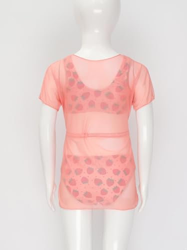 Kids Girls Strawberry Swim Cover Ups Drawstring Kimono Bikini Top Brief Bathing Suits4