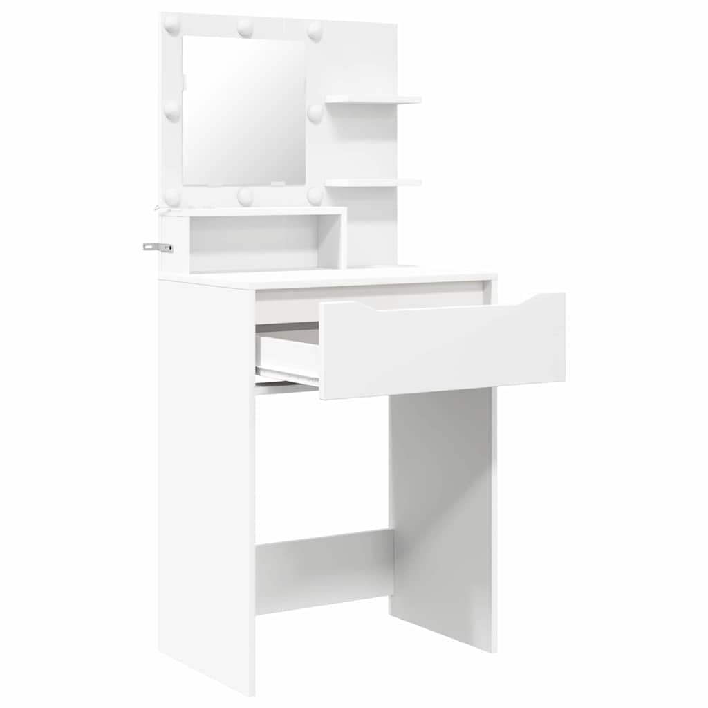 Tavolo da toeletta con specchio e illuminazione a LED, bianco, 80 x 39,6 x 135 cm, in legno con cassetto, vano portaoggetti e tappetino di ricarica wireless, per camera da letto, cameretta