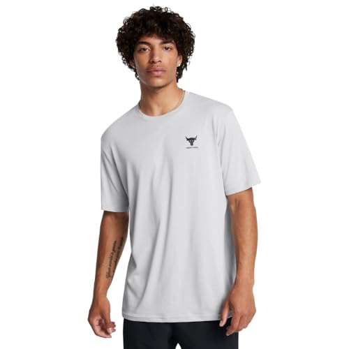 Under Armour Men's Project Rock Simple Branded Short Sleeve T Shirt, (011) Mod Gray Medium Heather / / Black, Large
