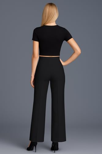 Image of SWADESI STUFF Women's High Waisted Bell Bottom Pants | Retro Wide Leg Trousers | Stretchy Flared Palazzo Pants for Office, Casual Wear & Party