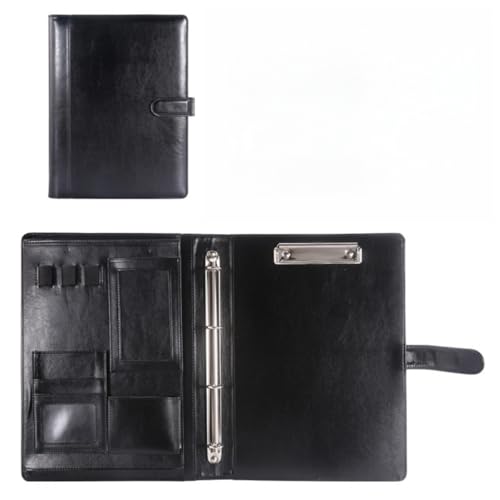 BQQB クリップボード A4 二つ折り PU レザー バインダー 多機能 フォルダー サイズ多機能レザービジネスフォルダー 営業用リフィル式マネージャーファイル オフィス商談 契約用書類ホルダー (252*348MM,ブラック)