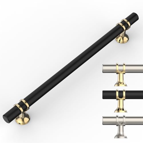 9BUILD EU0044 Pack of 10 Cabinet Handles Black Gold Hole Spacing 192 mm Handles for Kitchen Cabinets Knurled Furniture Handles Kitchen Cabinet Door Handles