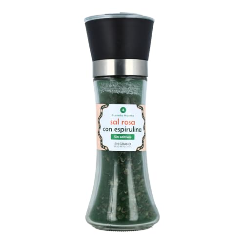 PLANETA HUERTO | Molinillo Sal Rosa con Alga Espirulina ECO 200g – Sal Mineral y Espirulina Ecológica, Ricas en Minerales y Antioxidantes Naturales