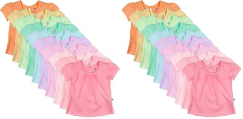 Image of HonestBaby Baby-Girls 5-Pack Puff Sleeve T-Shirts 100% Organic Cotton Baby, Toddler, Little Kid, Girl