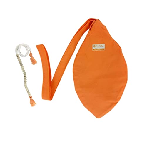 Image of Original Pure Cotton Gomukhi Japa Mala Bag /Chanting Bag or Beads Bag /Jholi /Thole with Zip Pocket and Sakshi Mala Counter (Saffron Bhagwa)