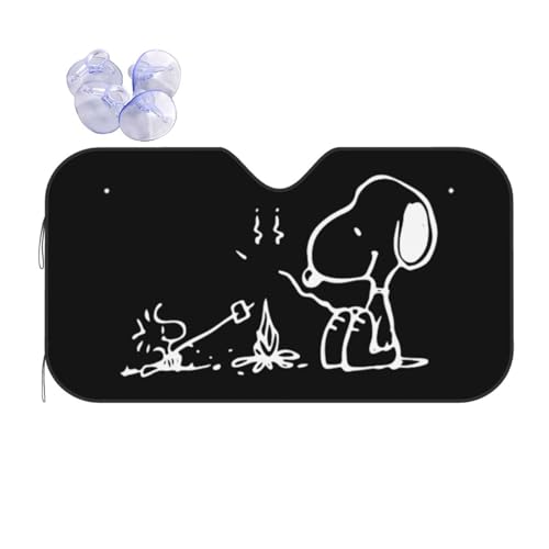 スヌーピー (4) サンシェード 車 フロント フロントサンシェード 遮光 UVカット 断熱 劣化防止 吸盤2個付 簡単着脱 コンパクト収納 76cm x 140cm