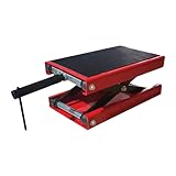 [Merkmale] Individuell verstellbar mittels Kurbel, Ratsche oder Maulschlüssel, ganzflächige Gummierung verhindert Kratzer und Schäden an der Maschine.Hydraulische Motorradhebebühnen lassen sich individuell per Kurbel, Ratsche oder Gabelschlüssel an der Einstellschraube einstellen und die verklebte Gesamtfläche verhindert Kratzer und Beschädigungen der Maschine.