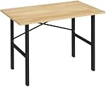 HOMCOM 46" Work Bench Table Oak Wood Top, Heavy-Duty Steel X-Shape Bracket Work Table High Stability Workstation, Easy Assembly for Garage Kitchen Office