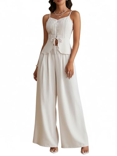 winkbay Women's 2 Piece Casual Summer Outfits Tie Front Peplum