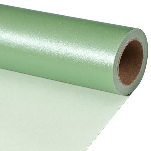 LaRibbons Sage Green Wrapping Paper, Pearly-Lustre Gift Wrap for Christmas