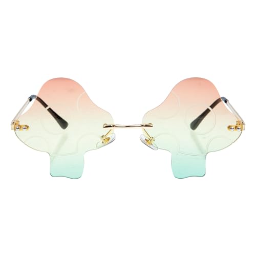 HAKIDZEL Frameless Mushroom Shape Sunglasses for Women, Plastic Party Glasses Gold Frame, Fashion Eyewear for Festival and Outdoor Events