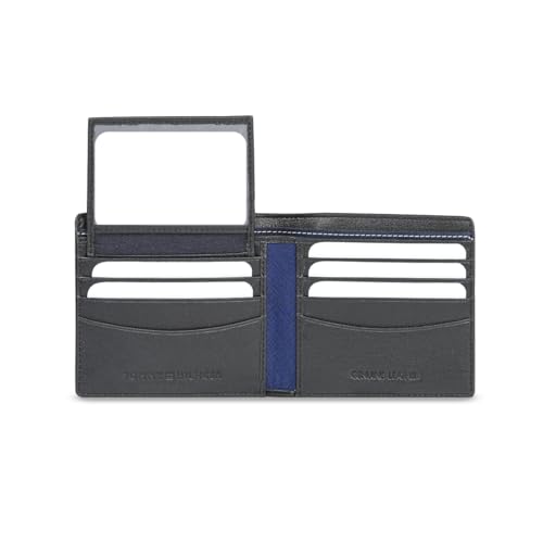 Image of Tommy Hilfiger Men's Leather Wallet Pelotas | Solid Black Passcase Bi-Fold with 12 Card Slots, Coin Pocket | Stylish Purse for Gents