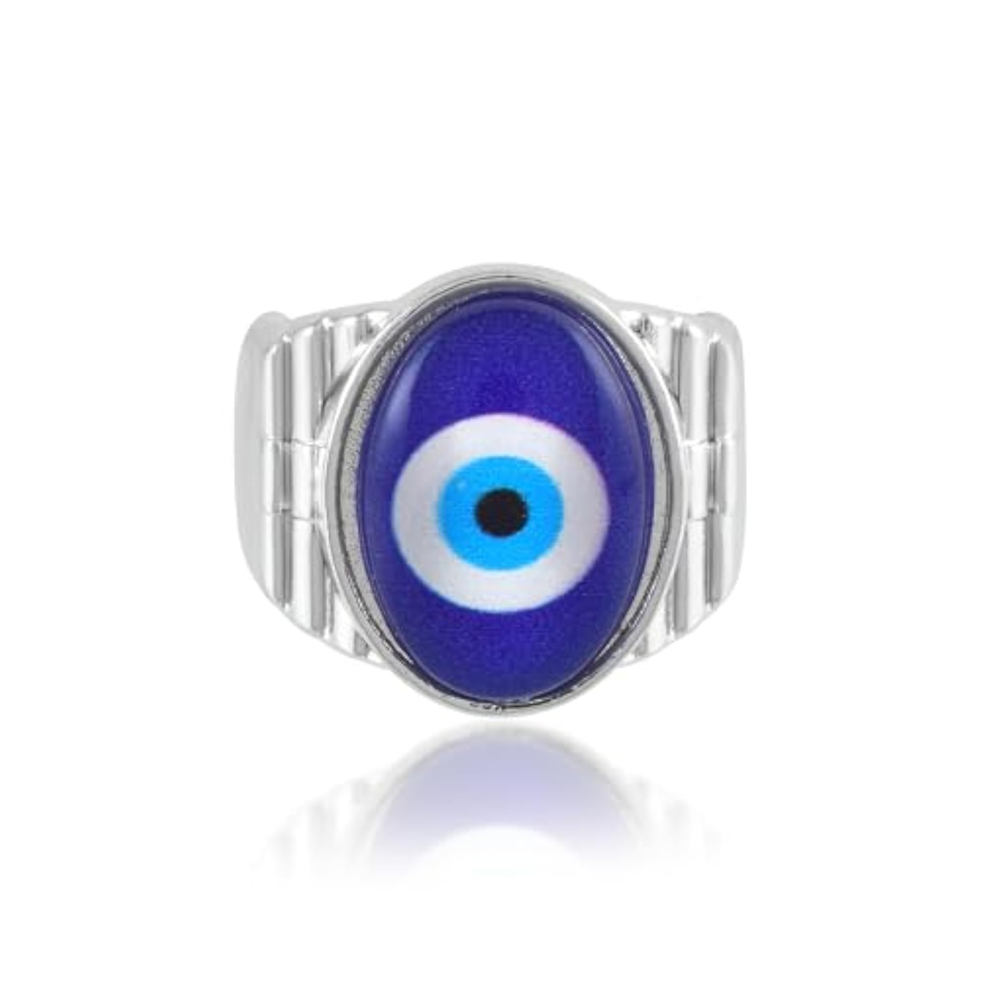 Silver Brass Evil Eye Adjustable Finger Ring, Unisex