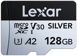 Lexar Silver Micro SD Karte 128GB, Bis zu 200 MB/s Lesegeschwindigkeit | 100MB/s Schreibgeschwindigkeit, Speicherkarte Micro SD mit SD Adapter, UHS-I, A2, U3, V30, Klasse 10, 4K UH