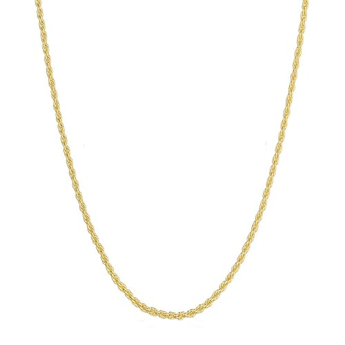 GOLDPAR 14k Yellow Gold Solid Rope Chain 1.5MM Necklace for Women and Men Jewelry with Lobster Clasp - 18'