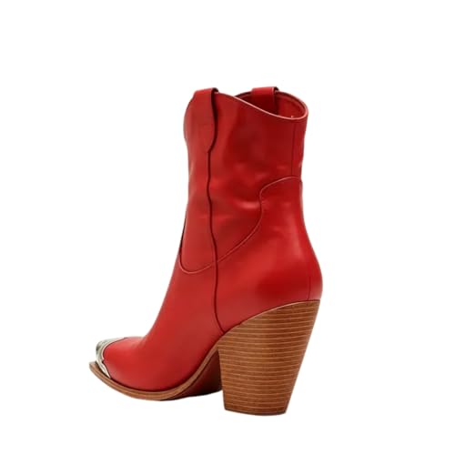 Image of keleimusi Women's Western Cowgirl Ankle Boots Stacked Block Heel Cowboy Booties Steel Toe Heeled Short Cowboy Boots Western Booties