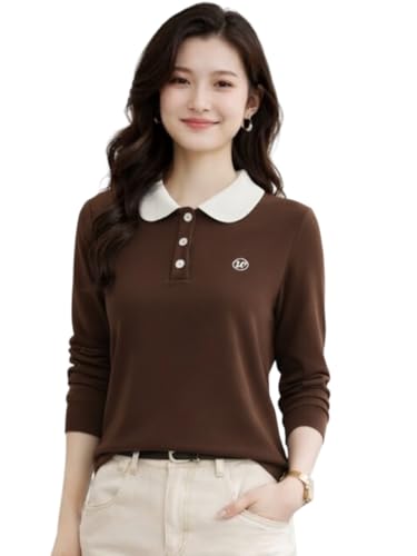 Image of Women's Polo T-Shirt | Long Sleeve Casual T-Shirt | Soft Comfortable Korean Style Trendy Top for Women
