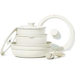 Cazuelas De Marmol CAROTE Bateria de Cocina 8 Piezas con Tapas, Sartenes Antiadherentes 26cm, Ollas Cocina 18cm/20cm, Wok 26cm, Sartenes Mango Extraible, Horno Seguro, Apta Para Todo Tipo de Cocinas