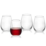 Gtmileo Set of 4 Stemless Wine Glasses for Red or White Wine, Wine Glasses 15Oz for Women Men Friends Wedding Engagement Party