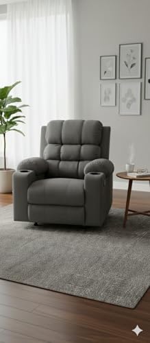 Image of Shah Recliner Cloud-Soft Single Seater Manual Recliner Chair with Cup Holder and Padded Armrest (Grey)